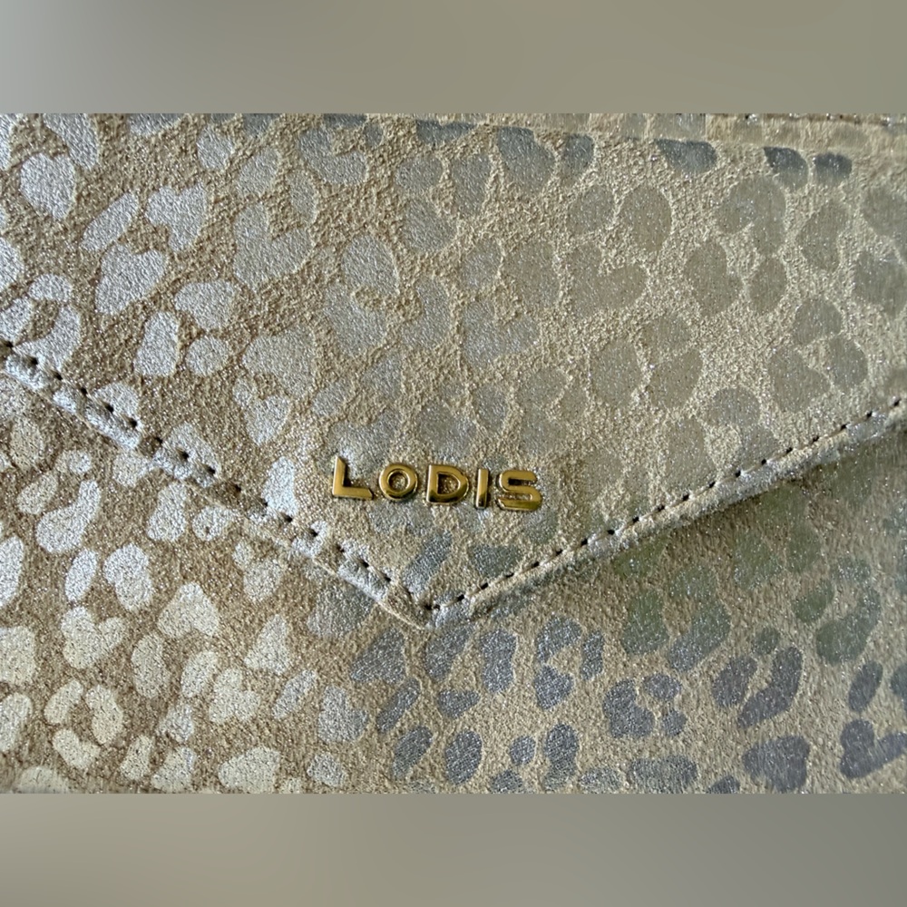 Lodis Metallic gold / silver leopard print, suede wristlet wallet - Picture 3 of 12